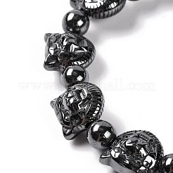 Braccialetti elasticizzati da donna con perline sintetiche non magnetiche di ematite rotonda e testa di tigre&nbsp;BJEW-Q345-06