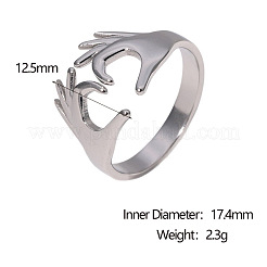 女性用304ステンレススチールカフオープンリング  両手でハート  ステンレス鋼色  内径：17.4mm&nbsp;WG35897-02