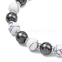 Braccialetti regolabili in howlite sintetica e ematite sintetica non magnetica con perline intrecciate rotonde per donne e uomini&nbsp;BJEW-JB13588