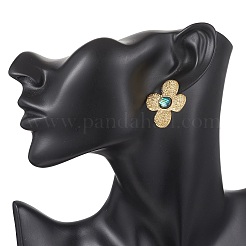 304ステンレススチールスタッドピアス  パウア貝付き  花  ゴールドカラー  33x26.5mm&nbsp;EJEW-JE06951-02