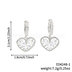 Eleganti orecchini a cerchio a forma di cuore cavo in ottone con zirconi cubici trasparenti&nbsp;CD2189-1