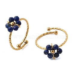 Bagues ouvertes ajustables en acier inoxydable 304 et lapis-lazuli naturel&nbsp;RJEW-P187-01G-03