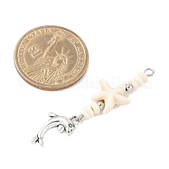 Большие подвески-рондель из бирюзового сплава и морской звезды с искусственным бирюзовым узором&nbsp;PALLOY-JF04012-02