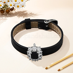 2шт 2 цвета регулируемые браслеты из искусственной кожи с паве из кубического циркония для женщин&nbsp;BJEW-GO0002-16