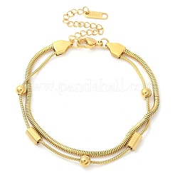 304ステンレススチールスネークチェーンブレスレット  女性用ダブルチェーンブレスレット  18KGP本金メッキ  7-3/8インチ（18.7cm）&nbsp;BJEW-U019-04G-01