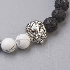 Perles de pierre de lave naturelle et perles de howlite naturelles bracelets extensibles&nbsp;BJEW-JB03851-01