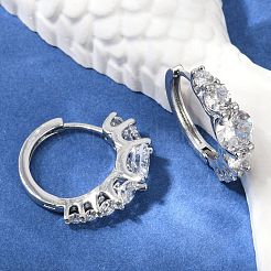 Серьги-кольца из латуни с прозрачным фианитом&nbsp;EJEW-Q016-14P