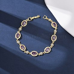Браслеты-цепочки из овальной латуни с микропаве из кубических цирконий для женщин&nbsp;BJEW-D387-04G