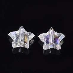 透明なアクリルビーズ  ABカラーメッキ  スター  クリアAB  9x10x4mm  穴：1.5mm  約2670個/500g&nbsp;TACR-S134-010