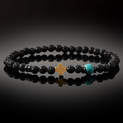 Браслеты из натуральной лавы и синтетической бирюзы&nbsp;SL0705