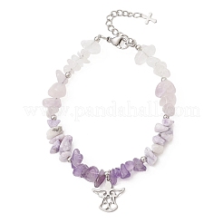 Armband mit natürlichen gemischten Edelsteinsplittern und Perlen&nbsp;BJEW-JB12976-02