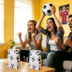 サッカー柄紙製ベーカリーバッグ15枚  食品グレードの食品  キャンディーバッグ  長方形  ホワイト  119x70x218mm&nbsp;ABAG-TA0002-32B