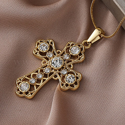 Ожерелья с подвеской в виде креста из нержавеющей стали 304 с прозрачным стеклом для женщин и мужчин&nbsp;FR7878