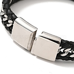 Кожаный плетеный браслет из цепочек с магнитными застежками из нержавеющей стали 304 для мужчин и женщин BJEW-C021-05