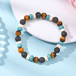 Эластичные браслеты из синтетической бирюзы и натуральной лавы&nbsp;BJEW-JB12638