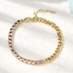 Латунные браслеты с квадратными звеньями из микрофибры с кубическим цирконием&nbsp;BJEW-L460-005G-01