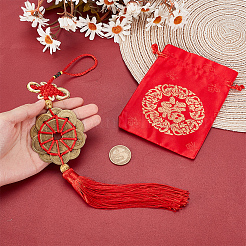 1 шт. подвеска-колокольчик из цинкового сплава в виде пяти императорских монет&nbsp;HJEW-GA0001-56