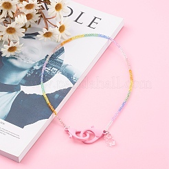 Персонализированные радужные гальванические ожерелья со стеклянными бусинами NJEW-JN03410-04