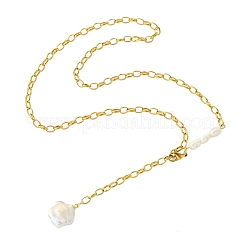 Verstellbare Lariat-Halskette mit Quaste aus natürlicher Barock-Keshi-Perle und 304er Edelstahl-Kabelkette für Damen&nbsp;NJEW-JN06212