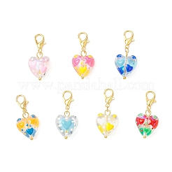 Pendentifs en forme de cœur en perles de verre émaillées faites à la main&nbsp;HJEW-JM03591-01