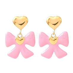 Серьги-гвоздики с бантом из нержавеющей стали 304 с эмалью&nbsp;EJEW-K268-81G