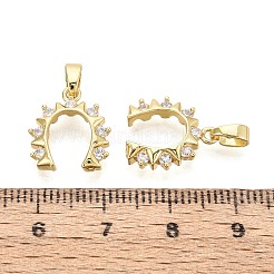 真鍮マイクロパヴェクリアキュービックジルコニアペンダント  馬蹄チャーム  ゴールドカラー  14.5x12~13x2.5~3mm  穴：5~5.5x2mm&nbsp;KK-T080-75G