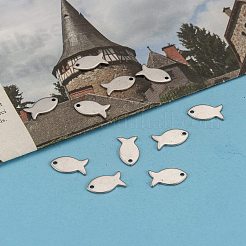 変色しにくい304ステンレススチール製の魚チャーム  ステンレス鋼色  13x7x1mm  穴：1mm&nbsp;LS-STAS-M037-08