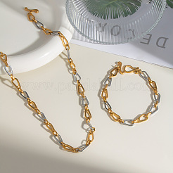 Наборы браслетов и ожерелий из нержавеющей стали с каплевидными звеньями для унисекс KY6567-1