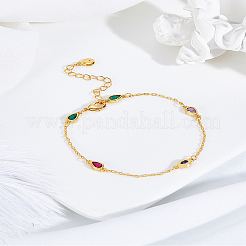 1шт латунный браслет со стразами в форме капли&nbsp;BJEW-LP0015-20