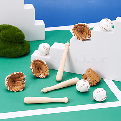 15本3スタイルpuレザー＆ツバキ科ウッド野球エクササイズペンダント  diyキーホルダー装飾アクセサリー  グローブ＆バット＆野球  ミックスカラー  5個/スタイル&nbsp;FIND-TA0001-65