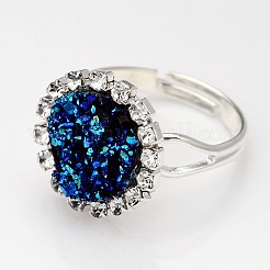 Регулируемые друзы круглые смолы серебристого цвета с латунными кольцами для пальцев RJEW-JR00138-02