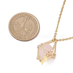 Женские ожерелья с подвесками из нержавеющей стали 304 и латунным мешочком-макраме из натурального розового кварца внутри&nbsp;NJEW-JN05607-02