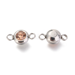 304ステンレススチールラインストーンリンクコネクター  フラットラウンド  ステンレス鋼色  ライトピーチ  12x6.5x4mm  穴：2mm&nbsp;STAS-P237-17P-07