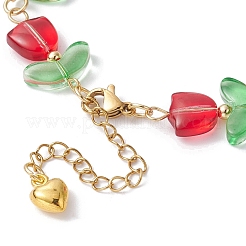 Браслет из стеклянных бусин в виде цветка тюльпана с застежками из нержавеющей стали 304 BJEW-JB09959-02