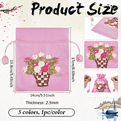 5 Stück 5 Farben 3D-Blumenstickerei Polyester-Kordelzugbeutel&nbsp;ABAG-PH0001-89