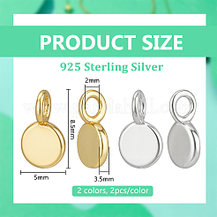 4 Stück 2 Farben 925 flache runde Charms aus Sterlingsilber&nbsp;STER-BC0004-06