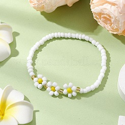 ガラスシードストレッチブレスレット  女性のためのジュリー  花  ホワイト  内径：2-1/8インチ（5.5cm）&nbsp;BJEW-JB110103-03