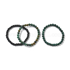 Set di braccialetti elasticizzati con perline rotonde in turchese africano naturale (diaspro) e agata nera da 3 pezzo&nbsp;PW23030764297