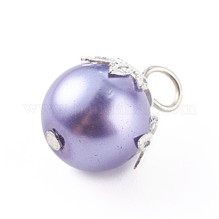 ガラスのパールのペンダント  真鍮パーツ  ラウンド  プラチナ  ミックスカラー  18x13mm  穴：3.5mm&nbsp;PALLOY-JF00674