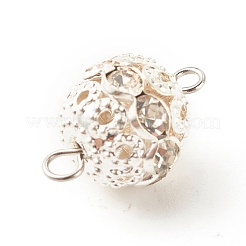 真鍮製クリスタルラインストーンコネクターチャーム  304ステンレススチールループ付き  ラウンド  銀  19x12mm  穴：2mm&nbsp;PALLOY-JF01358