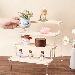 4 段の木材とアクリル製のミニフィギュアのディスプレイ ライザー  モデル用  ビルディングブロック  人形ディスプレイホルダー  ネジとドライバーで  トウモロコシの穂の黄色  完成品：23x20x21cm&nbsp;ODIS-WH0043-17A
