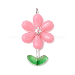 Непрозрачные акриловые цветочные бусины с железными колпачками и штифтами с плоскими головками из нержавеющей стали 304 и подвесками из прозрачных стеклянных бусин&nbsp;PALLOY-JF03617-02