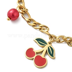 Браслеты с подвесками в виде вишни из нержавеющей стали 304 с эмалью&nbsp;BJEW-M095-01G