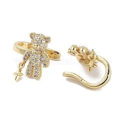 Orecchini da donna con polsino con orsetto e stella in ottone con micro pavè di zirconi cubici&nbsp;EJEW-E310-18G