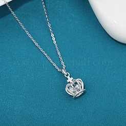 925 серебряная корона с подвеской в виде креста для женщин&nbsp;NJEW-WH0002-58