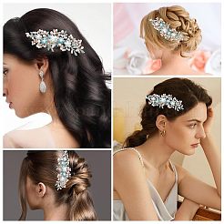 Расчески для волос из сплава со стразами и жемчугом&nbsp;MRMJ-WH0077-061LG