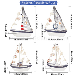 4 pièce 4 styles de décorations d'affichage en bois naturel de style méditerranéen pour la maison&nbsp;DJEW-PH0002-15