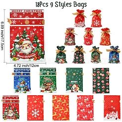 18 шт. 9 стиля рождественской тематики пластиковые упаковочные мешочки сумки на шнурке ABAG-FS0001-04