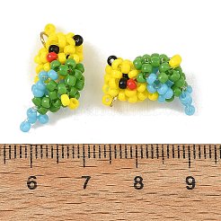 ミユキ丸型ガラスシードビーズガラスペンダント  オウムのチャーム  304ステンレススチール製ジャンプリング付き  きいろ  2x17x8.5mm  穴：2.5mm&nbsp;PALLOY-MZ01452