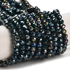 電気メッキガラスビーズセット  ABカラー  多面カット  ロンデル  濃い緑  3.5x2.5~3 MMMM  穴：1mm  約139個/連  14インチ&nbsp;GLAA-F001-3x2mm-20AB